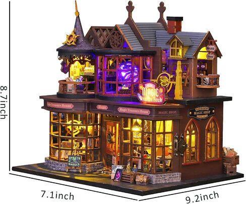 Miniature House Kit DIY Mini House Building Kit with LED Light, DIY Mini Dollhouse with Furniture Tiny Room Kit, 3D Wooden Puzzle Hobby Wooden Craft Diorama Gift for Adults (Holo Magic City) in Saudi Arabia