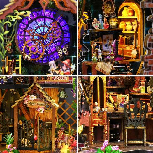 Miniature House Kit DIY Mini House Building Kit with LED Light, DIY Mini Dollhouse with Furniture Tiny Room Kit, 3D Wooden Puzzle Hobby Wooden Craft Diorama Gift for Adults (Holo Magic City) in Saudi Arabia