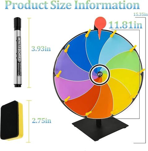 10 Slots Prize Wheel of Fortune Game, 12 Inch Spinning Wheel for Rotating, Spin the Wheel with Marker Pen and Eraser, Suitable for Carnival Games & Party Games, Casino Games, Home Parties, Tradeshow in Saudi Arabia