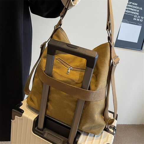 Tote Bag for Women,Canvas Tote Bag with Zipper, Retro Large Capacity Casual Shoulder Handbags with Inner Pockets in Saudi Arabia