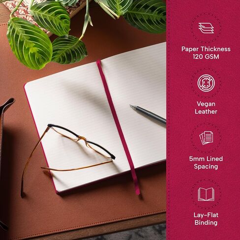 كتب Beechmore دفتر يوميات مبطن، 5.8 × 8.3 بوصة، A5 160 صفحة مبطنة، مجلات جلدية بغلاف مقوى للنساء والرجال والكتابة والدفاتر للعمل - ورق سميك 120 جرام في المتر المربع، صندوق هدايا متضمن in Saudi Arabia