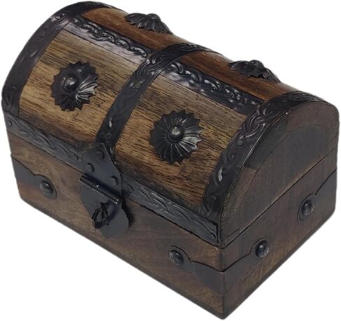 Treasure Chest Keepsake and Decorative Wood Box - Medium Storage Treasure Chest Box - Elegant Wooden Treasure Box for Home Decor and Storage (5 x 3.5 x 3.5) in Saudi Arabia