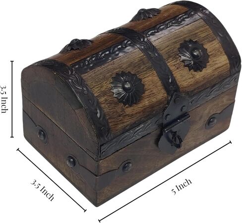 Treasure Chest Keepsake and Decorative Wood Box - Medium Storage Treasure Chest Box - Elegant Wooden Treasure Box for Home Decor and Storage (5 x 3.5 x 3.5) in Saudi Arabia