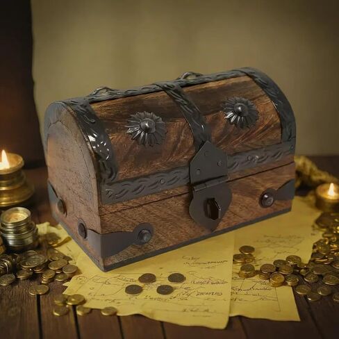 Treasure Chest Keepsake and Decorative Wood Box - Medium Storage Treasure Chest Box - Elegant Wooden Treasure Box for Home Decor and Storage (5 x 3.5 x 3.5) in Saudi Arabia