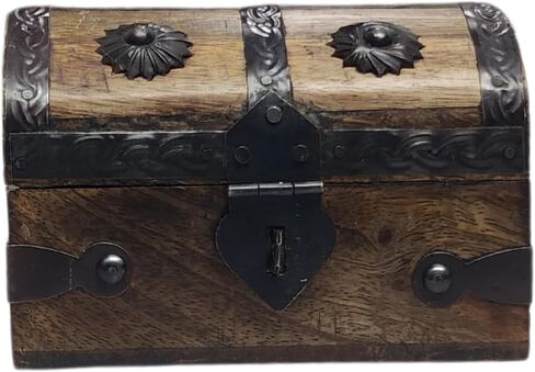 Treasure Chest Keepsake and Decorative Wood Box - Medium Storage Treasure Chest Box - Elegant Wooden Treasure Box for Home Decor and Storage (5 x 3.5 x 3.5) in Saudi Arabia