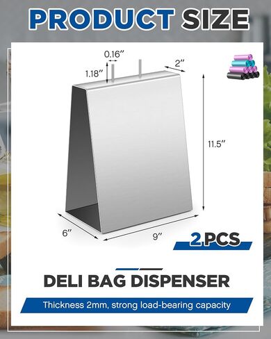 Blulu 2 Pcs Stainless Steel Deli Bag Dispenser Heavy Duty Sandwich Bag Holder Grocery Bag Stand for Retail Store Home Restaurant Kitchen , 11.5''H x 9''L x 6''D in Saudi Arabia