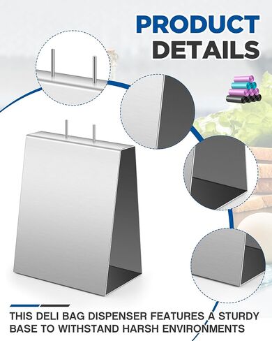 Blulu 2 Pcs Stainless Steel Deli Bag Dispenser Heavy Duty Sandwich Bag Holder Grocery Bag Stand for Retail Store Home Restaurant Kitchen , 11.5''H x 9''L x 6''D in Saudi Arabia