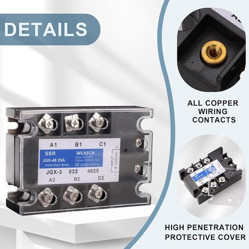 3 Phase Solid State Relay, JGX-48 25A, DC to AC, Input 4-32VDC to Output 480VAC 25A (1) in Kuwait