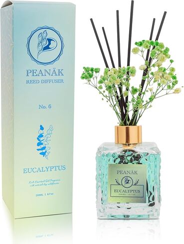 مجموعة موزع روائح القصب من PEANÄK - زيت معطر بالورود 6.7 أونصة (200 مل) - زهور محفوظة حقيقية وزجاجة زجاجية مصممة - ديكور رف الحمام للمنزل والمكتب، رائحة تدوم طويلاً مع 6 أعواد من القصب in Kuwait
