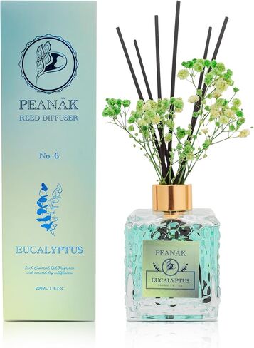 مجموعة موزع روائح القصب من PEANÄK - زيت معطر بالورود 6.7 أونصة (200 مل) - زهور محفوظة حقيقية وزجاجة زجاجية مصممة - ديكور رف الحمام للمنزل والمكتب، رائحة تدوم طويلاً مع 6 أعواد من القصب in Kuwait
