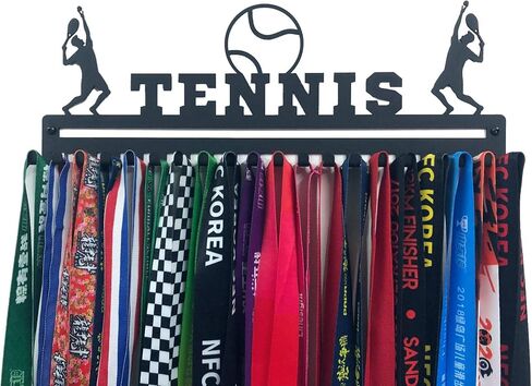 Metal Wall Mount 'Basketball' Sports Medal Hanger and Lanyard Ribbon Display Holder Rack with 20 Easy Hanging Hooks & Simple Install, Great Sports Gift for Kids (Boy) - Black in Saudi Arabia