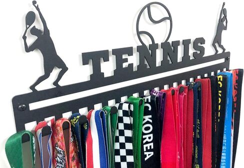 Metal Wall Mount 'Basketball' Sports Medal Hanger and Lanyard Ribbon Display Holder Rack with 20 Easy Hanging Hooks & Simple Install, Great Sports Gift for Kids (Boy) - Black in Saudi Arabia