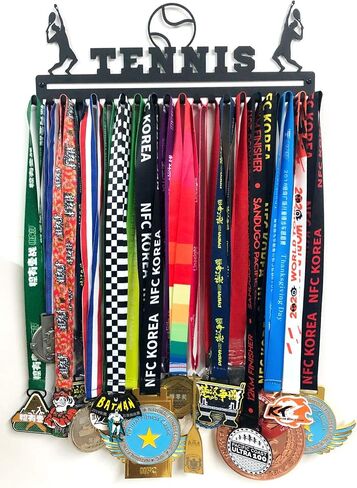 Metal Wall Mount 'Basketball' Sports Medal Hanger and Lanyard Ribbon Display Holder Rack with 20 Easy Hanging Hooks & Simple Install, Great Sports Gift for Kids (Boy) - Black in Saudi Arabia
