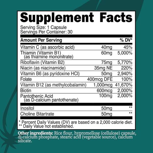 Vitamin B Complex Capsules (30 Servings, 460 mg Per Serving) - Gluten Free, Non-GMO in Saudi Arabia