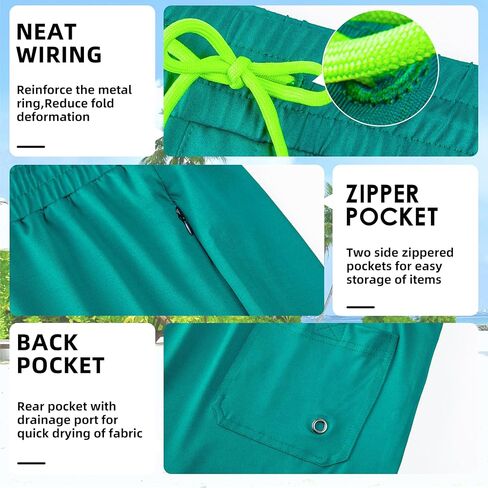 Mens Swim Trunks with Compression Liner 7" Board Shorts with Zipper Pockets 2 in 1 Quick Dry Bathing Suits in Kuwait