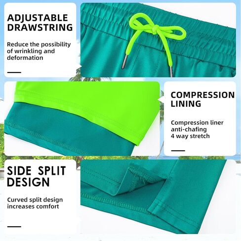 Mens Swim Trunks with Compression Liner 7" Board Shorts with Zipper Pockets 2 in 1 Quick Dry Bathing Suits in Kuwait