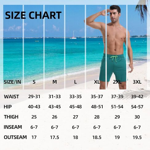 Mens Swim Trunks with Compression Liner 7" Board Shorts with Zipper Pockets 2 in 1 Quick Dry Bathing Suits in Kuwait