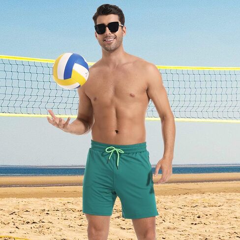 Mens Swim Trunks with Compression Liner 7" Board Shorts with Zipper Pockets 2 in 1 Quick Dry Bathing Suits in Kuwait