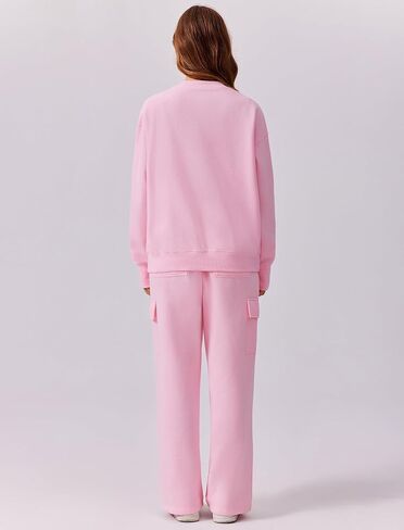 PINSPARK 2 Piece Sets for Women 2024 Fleece Sweatsuits Oversized Sweatshirts Wide Leg Cargo Sweatpants with Pockets Thumbhole in Kuwait