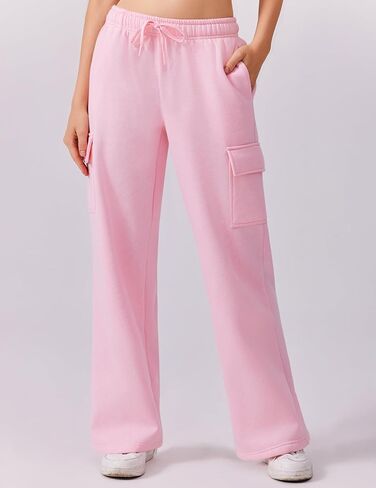 PINSPARK 2 Piece Sets for Women 2024 Fleece Sweatsuits Oversized Sweatshirts Wide Leg Cargo Sweatpants with Pockets Thumbhole in Kuwait
