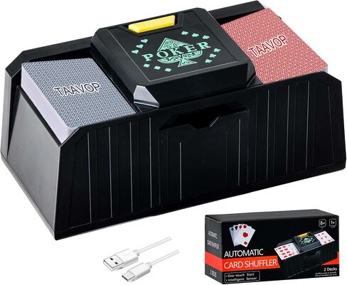 ماكينة خلط البطاقات الأوتوماتيكية 1-2 سطح السفينة، ماكينة خلط بطاقات اللعب الكهربائية الهادئة التي تعمل بمنفذ USB والبطارية، آلة توزيع البطاقات لـ UNO، لعبة ورق، لعبة البوكر العائلية (أسود - مستشعر) in Saudi Arabia