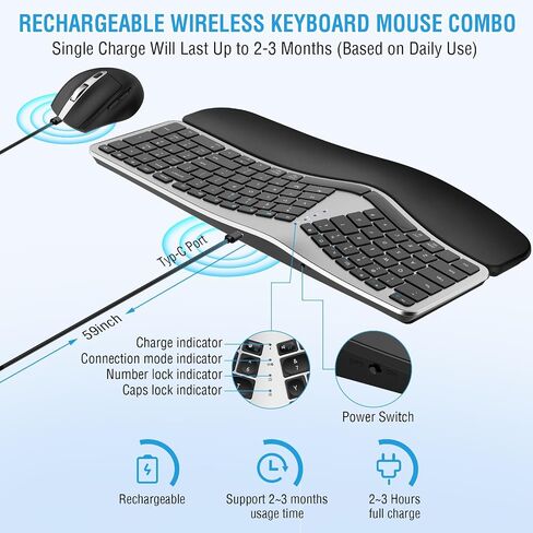 مجموعة ماوس لوحة مفاتيح لاسلكية مريحة، EDJO Bluetooth/2.4G قناة مزدوجة، تصميم منفصل، مسند راحة اليد من الإسفنج الناعم، ماوس لاسلكي قابل للتعديل بـ 4 مستويات DPI، قابل لإعادة الشحن، لنظام التشغيل Windows/Mac/Android (وردي) in Kuwait