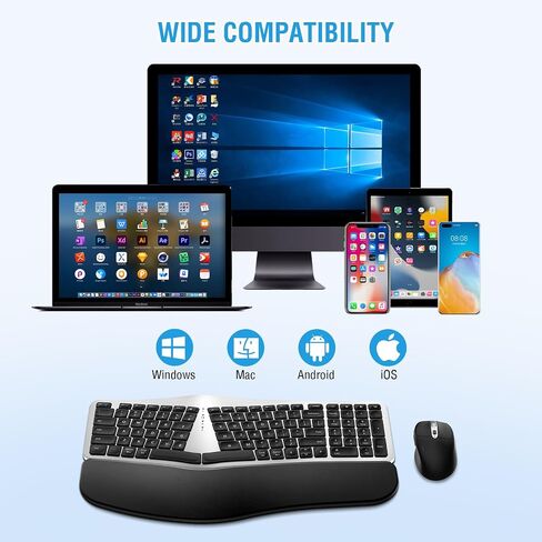 مجموعة ماوس لوحة مفاتيح لاسلكية مريحة، EDJO Bluetooth/2.4G قناة مزدوجة، تصميم منفصل، مسند راحة اليد من الإسفنج الناعم، ماوس لاسلكي قابل للتعديل بـ 4 مستويات DPI، قابل لإعادة الشحن، لنظام التشغيل Windows/Mac/Android (وردي) in Kuwait