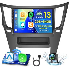 Hikity Android Car Stereo for Subaru Legacy Outback 2010-2014 Radio 2+64GB 9 Inch Touchscreen Car Radio Wireless Carplay Android Auto Support GPS Navigation WiFi Bluetooth FM EQ Backup Camera