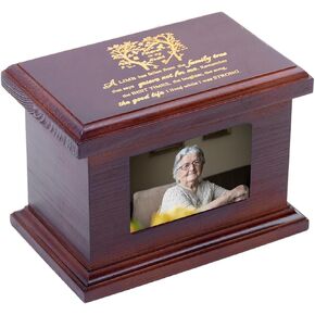 5.5 Inches Small Wood Urns for Ashes, Funeral Memorial Urns with Photo Frame, Small Urns Keepsake Wooden Urns Box and Casket, Picture Frame Keepsakes Urns for Human/Pet Ashes-Wing