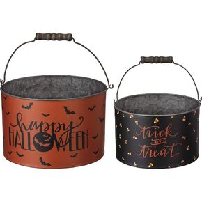 Primitives by Kathy Halloween Metal Buckets, Set of 2, Trick or Treat