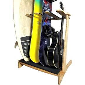 Grassracks Premium Freestanding Vertical Surfboard Rack - Masterfully Crafted Bamboo Surfboard Stand for 4 Surfboards Wakeboards or Snowboards - 4 Guitar Stand (4 Boards or Guitars, Bamboo)