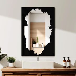 Full-Length Mirror Free Standing Leaning Mirror with Artistic Black Abstract Overlay Deco, 55"x28" Shatterproof Wall-Mounted Mirror, Perfect for Living Room, Bedroom, Cloakroom, and Bathroom Decor