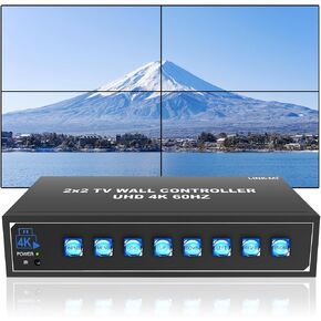 4K60 2x2 Video Wall Controller with HDMI 2.0 USB inputs 1x2 1x3 1x4 2x1 3x1 4x1 UHD TV Wall Controller for 4 TVs Support USB Auto Display and Play max 4096x2160@60 Video Picture
