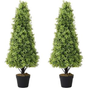 4ft Faux Tree Outdoor Topiary 48in, Artificial Plants & Trees for Outdoors Set of 2, Outdoor Artificial Plants for Porch