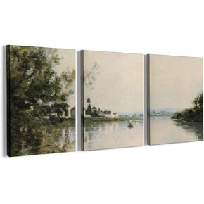 VIYYIEA لوحة فنية جدارية من القماش ذات مناظر طبيعية عتيقة، مجموعة من 3، صور جدارية لنهر الريف الفرنسي ديكور الغرفة جمالية، لوحات قماشية ذات مناظر طبيعية ريفية لتزيين الغرفة، 12 × 16 بوصة in Kuwait