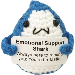 Emotional Support Shark, Cute Positive Crochet Animal Decoration, Funny Friend Gift for Shark Lovers Family Women Men