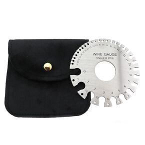 1 Set Round Double Sided Metal Plate Thickness Gauge Wire Gauge Measuring Tool Standard Double Sided Round Wire Gauge Spring Steel Metal Plate PU Leather Bag