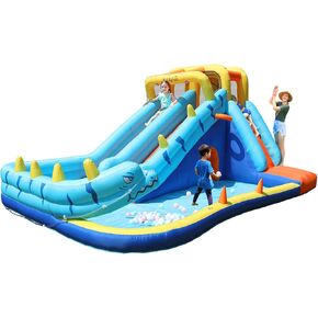 Inflatable Bounce House, Bouncer & Double Water Slide with Air Blower, Play House with Ball Pit, Inflatable Kids Slide, Jumping Castle with Multifunction