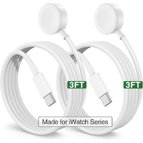 2024 شاحن iWatch مكون من قطعتين، كابل مغناطيسي لاسلكي إلى USB C i-Watch بطول 3 أقدام، شحن سريع لسلسلة ساعات Apple Ultra SE/8/7/6/5/4/3/2/1 يتضمن مقاس 38 مم 40 مم 42 مم 44 مم 45 مم - أبيض
