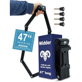WIDDER Very long [47"] security folding lock - foldable bicycle lock with 4 keys | Folding bike lock with frame mount bracket, no rattling | Ideal as ebike lock, e scooter lock & bicycle lock with key