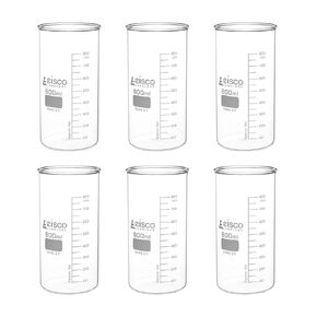 Eisco 6PK Tall Form Beakers Without Spout, 800mL - Graduated - Borosilicate Glass - Berzelius Beaker