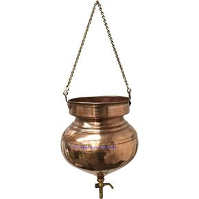 Pure Copper Shirodhara Pot Ayurvedic Equipment with Control Valve and Brass Chain for Panchkarma Abhyanga Sodhana Ayurveda Massage Basti Nasya (Small Shirodhara)