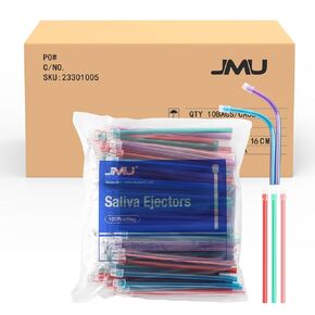 JMU Dental Saliva Ejectors Disposable 100pcs, Flexible Evacuation Suction Tips, Assorted Colors