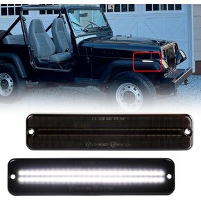 White LED Side Marker Lights for Jeep Wrangler YJ 1987 1988 1989 1990 1991 1992 1993 1994 1995, Smoked Lens Front Corner Running Parking DRL Lamp