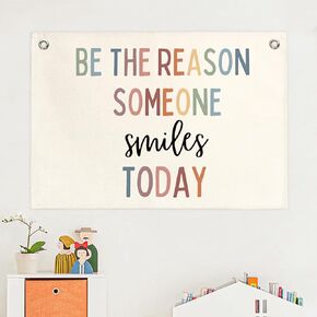 Boho Classroom Decor,Be The Reason Someone Smiles Today Flags Decor,Inspirational Motivational Wall Art Decor,Mental Health Kids Room Decor Hanging Banner Flag Decor,30x20 Inch in Kuwait