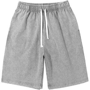 Flygo Mens Sweat Shorts Athletic Acid Washed Cotton Gym Short Elastic Waist Drawstring Workout Jogger Pants with Pockets