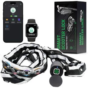 Electric Scooter Lock, Smart Bike Chain Lock Heavy Duty Anti-Theft, Fingerprint & App Unlock, Escooter Accessories with Waterproof Bag, Chain Lock for Bike, Bicycle, Scooter, Motorcycle, Gates C61