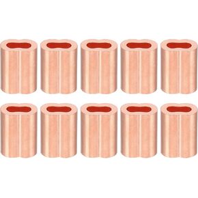PATIKIL 3/16"/ 5mm Wire Rope Loop Sleeve, 10 Pack Copper Double Ferrule Duplex Crimping Loop Sleeve for Wire Rope Cable Fittings Rigging, Golden