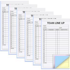180 Sets Baseball/Softball Lineup Cards, 4 Part Carbonless, 16 Player Roster Line up Sheets for Coaches, Team, Sports (6 Pads, 4.5 x 8 Inch