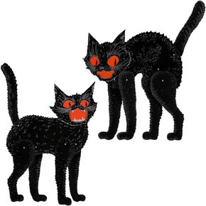ReliThick 2 Pcs Vintage Black Cat Decor Set Halloween Jointed Scratch Cats Vintage Black Cat Decor Kit Splicing Party Accessories Theme Decorations for Home Classroom Office Party Wall Door Office